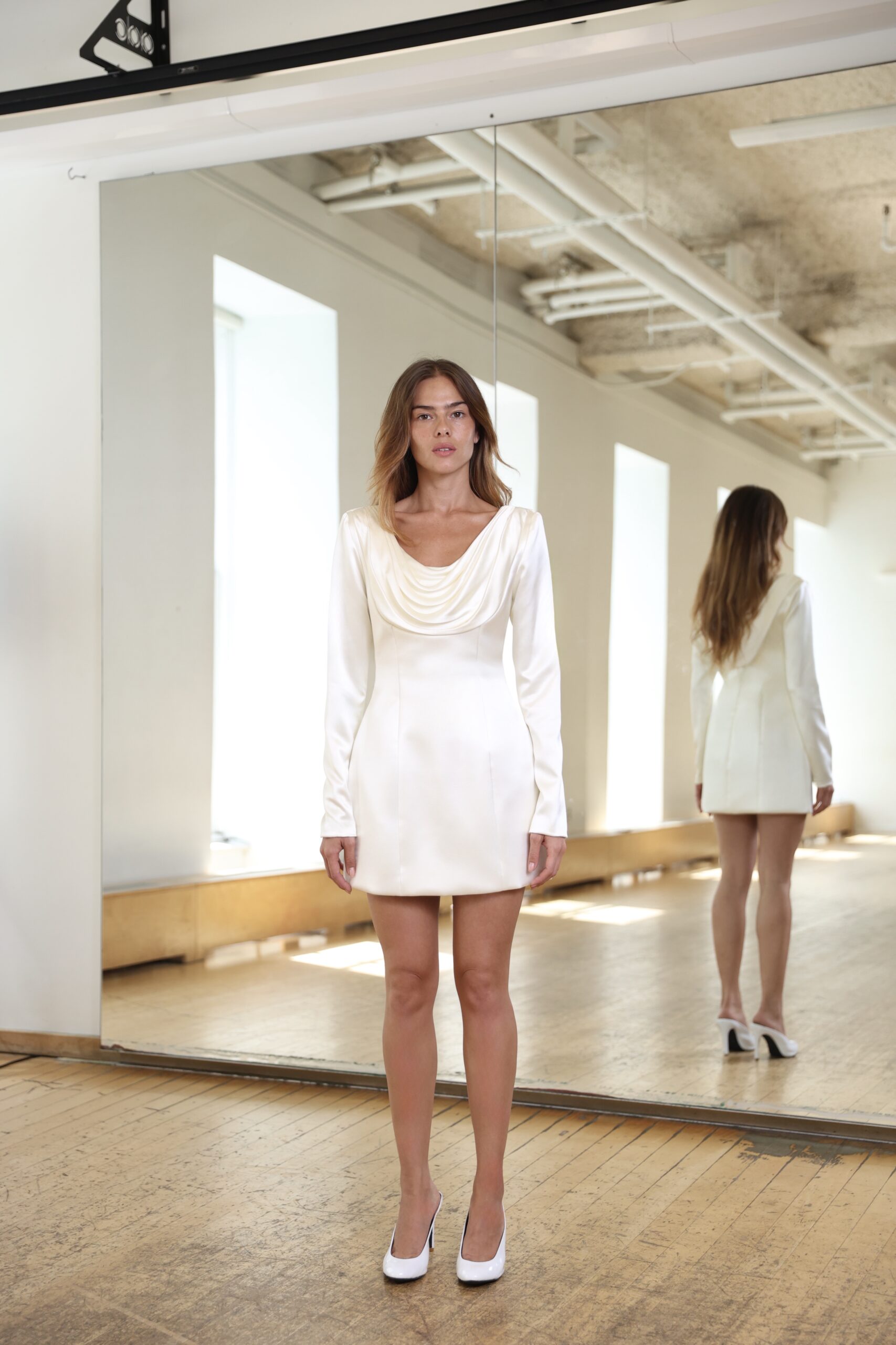 Long-Sleeved Draped Corset Mini Dress